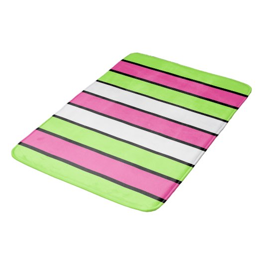 Hot-roze, kalkgroen, zwart en witte strepen badmat (Gekanteld)