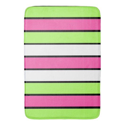 Hot-roze, kalkgroen, zwart en witte strepen badmat (Voorkant Verticaal)