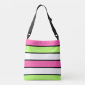 Hot-roze, kalkgroen, zwart en witte strepen crossbody tas (Achterkant)