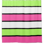 Hot-roze, kalkgroen, zwart en witte strepen douchegordijn (Voorkant)