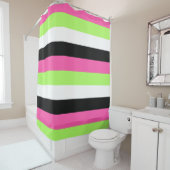 Hot-roze, kalkgroen, zwart en witte strepen douchegordijn (In situ)