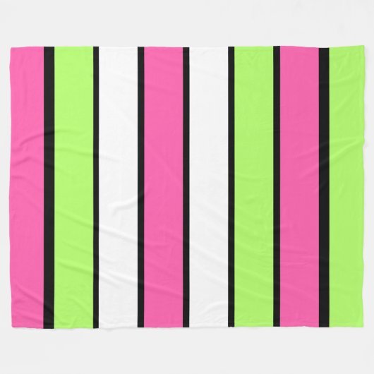 Hot-roze, kalkgroen, zwart en witte strepen fleece deken (Voorkant (Horizontaal))
