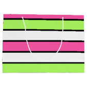 Hot-roze, kalkgroen, zwart en witte strepen large cadeautasje (Achterkant)