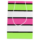 Hot-roze, kalkgroen, zwart en witte strepen medium cadeauzakje (Achterkant)