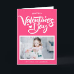Hot roze kalligrafie foto Valentijnsdag Feestdagen Kaart<br><div class="desc">Fijne Valentijnsdag! Het beschikt over moderne kalligrafie met hartaccenten. Personaliseer door uw gegevens toe te voegen. Deze hete roze handgeschreven Valentijnsdag kaart is beschikbaar op andere cardstock.</div>