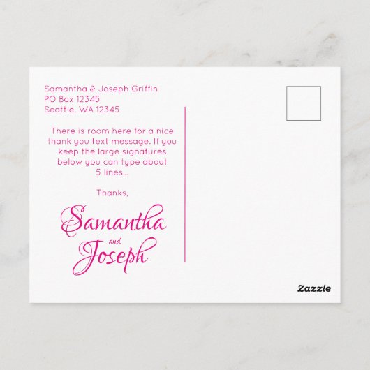 Hot-roze kalligrafie Weddenschap Bedankt Briefkaart (Achterkant)