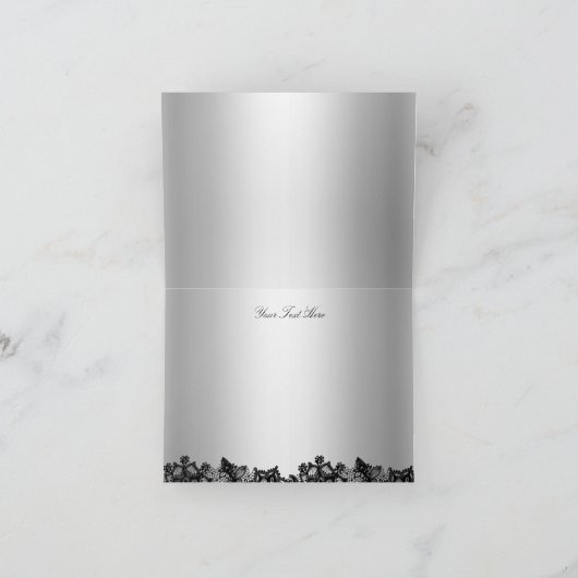 Hot Roze Kant Damast & Bow Dank u kaart (Binnen)