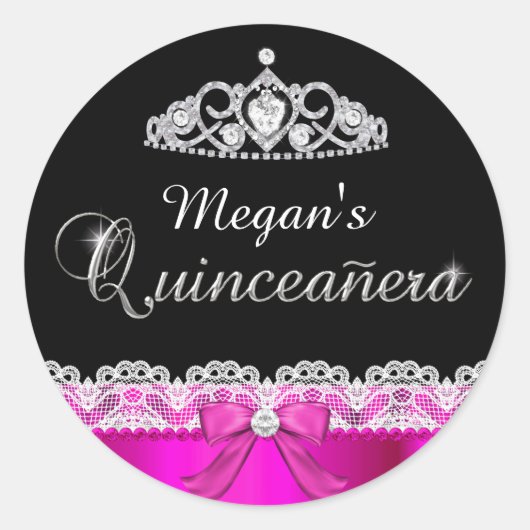 Hot Roze Kant & Tiara Quinceanera Sticker (Voorkant)