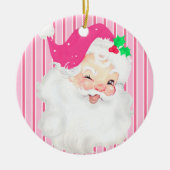 Hot-roze  kerstboom met Santa Wink Retro Keramisch Ornament (Voorkant)