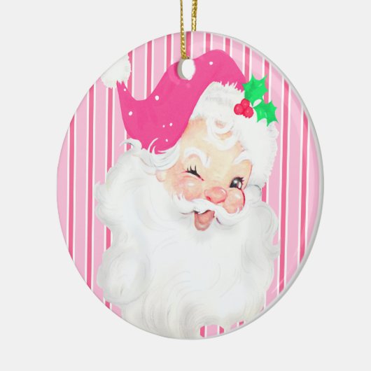Hot-roze  kerstboom met Santa Wink Retro Keramisch Ornament (Links)