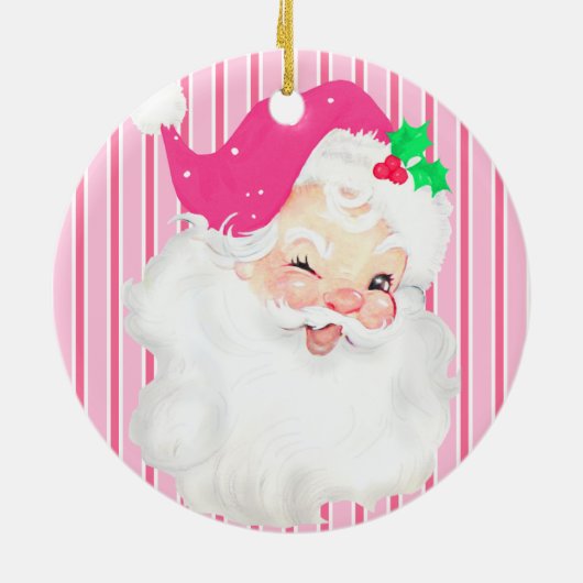 Hot-roze  kerstboom met Santa Wink Retro Keramisch Ornament (Achterkant)