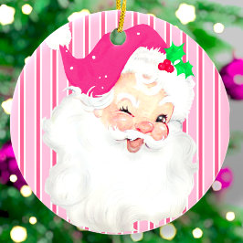 Hot-roze  kerstboom met Santa Wink Retro Keramisch Ornament