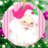 Hot-roze  kerstboom met Santa Wink Retro Keramisch Ornament