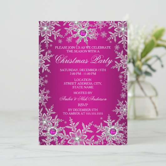 Hot-roze kerstfeest Crystal Snowflake Kaart (Staand voorkant)