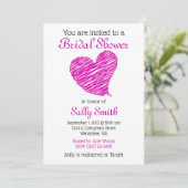 Hot-roze ketchy Heart Bridal Showuitnodiging Kaart (Staand voorkant)