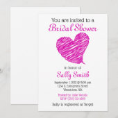 Hot-roze ketchy Heart Bridal Showuitnodiging Kaart (Voorkant / Achterkant)