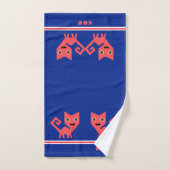 Hot roze kitty kat op blauw gepersonaliseerd bad handdoek (Handdoek)