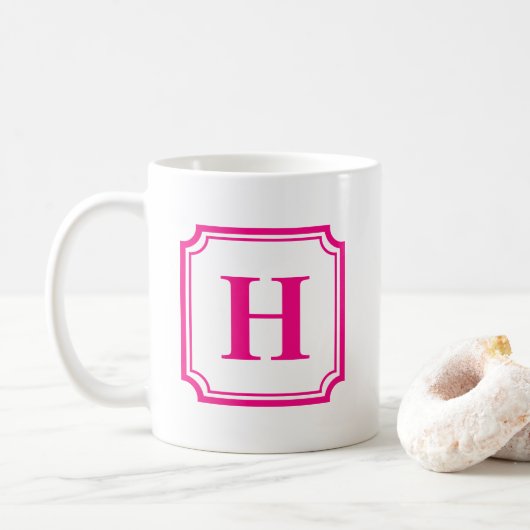 Hot-Roze Klassieke grenzen Aangepast monogram Koffiemok (Met donut)