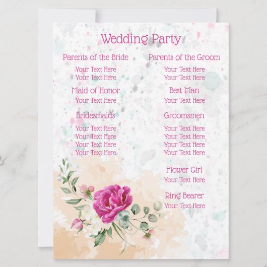 Hot-roze kleurenplasma-weddenschap kaart (Achterkant)