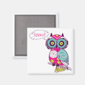 Hot-roze kleurrijke  Retro Floral-Owl Magnet (Voorkant / Achterkant)
