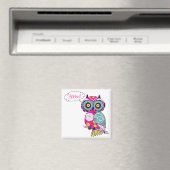 Hot-roze kleurrijke  Retro Floral-Owl Magnet (Insitu (Vaatwasser))