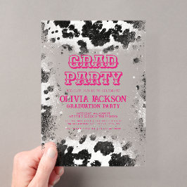 Hot Roze Koe Print Western Afstuderen Acryl Uitnodigingen