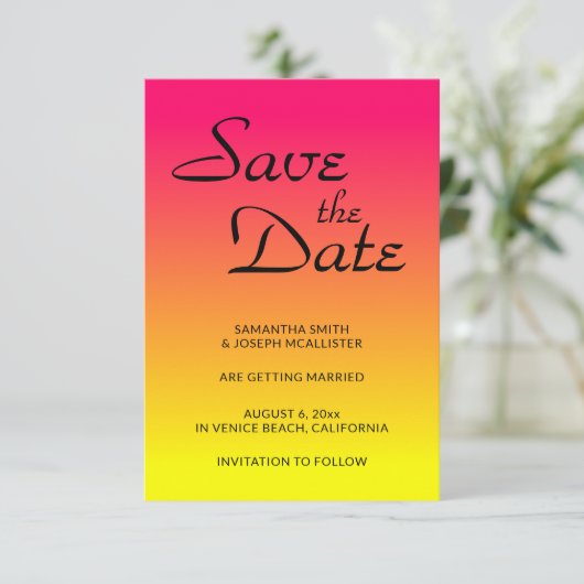 Hot-roze koraal en gele ombre Opslaan datum Kaart (Staand voorkant)