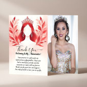 Hot Roze Kroon Tiara Zwart Kant Rode Quinceanera Bedankkaart