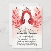 Hot Roze Kroon Tiara Zwart Kant Rode Quinceanera Bedankkaart (Voorkant)