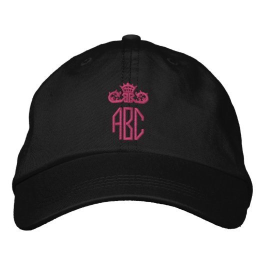 Hot-roze kroongeborduurd Pet Monogram zwart Pet (Voorkant)