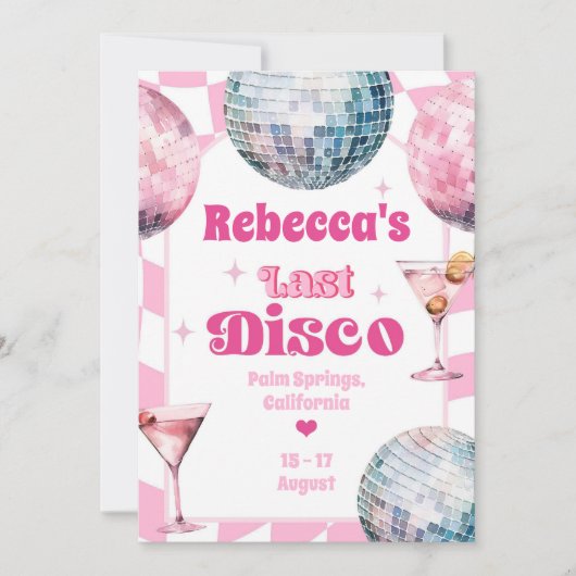 Hot roze laatste disco bachelorette party route kaart (Voorkant)