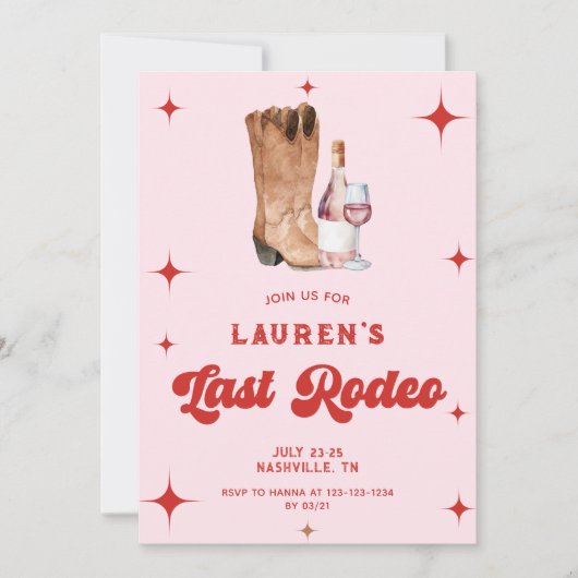 Hot roze laatste rodeo cowgirl bachelorette kaart (Voorkant)