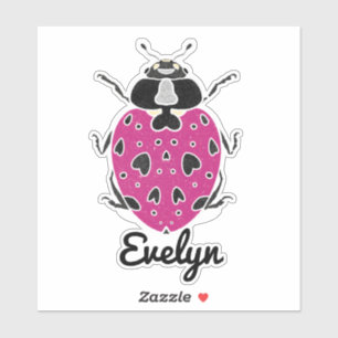 Hot-roze Ladybug met naamgevingsSticker Sticker