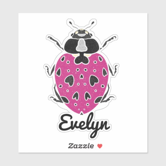 Hot-roze Ladybug met naamgevingsSticker Sticker (Vel)