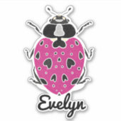 Hot-roze Ladybug met naamgevingsSticker Sticker (Voorkant)