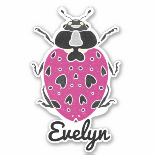 Hot-roze Ladybug met naamgevingsSticker Sticker (Voorkant)