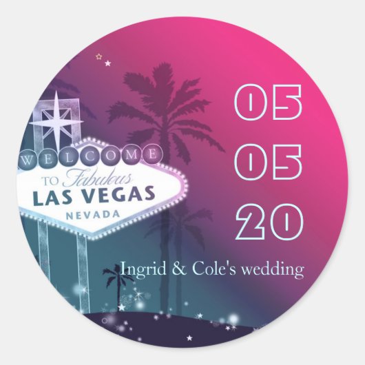 Hot-roze Las Vegas Wedding Save the Date Ronde Sticker (Voorkant)