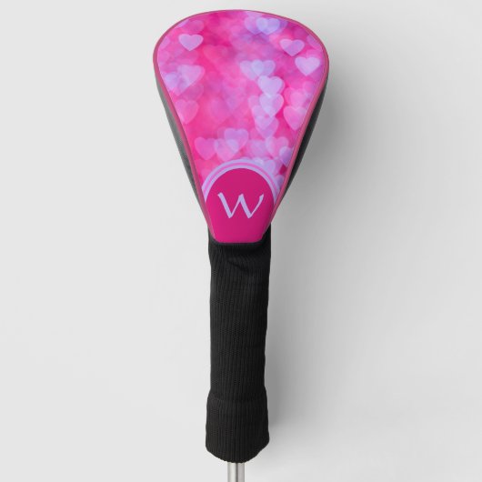 Hot roze & lavendel harten gepersonaliseerd golfheadcover (Voorkant)