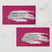 Hot-roze leder | Metaalborstel Visitekaartje (Voorkant / Achterkant)
