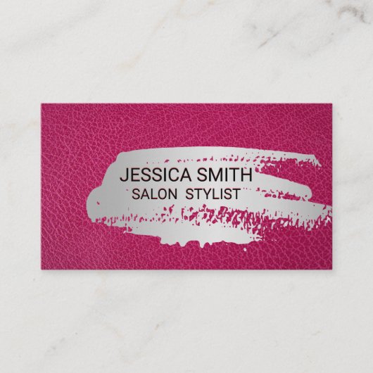 Hot-roze leder | Metaalborstel Visitekaartje (Voorkant)