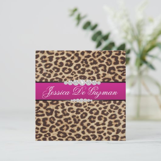 Hot-roze leopard Debut Kaart (Staand voorkant)