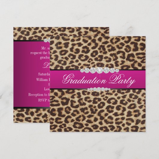 Hot-roze leopard Graduation Party Kaart (Voorkant / Achterkant)