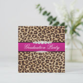 Hot-roze leopard Graduation Party Kaart (Staand voorkant)
