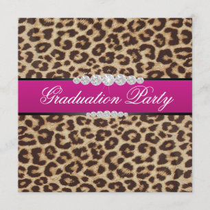 Hot-roze leopard Graduation Party Kaart