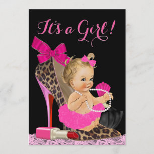 Hot-roze leopard High-Hiel-Baby shower Kaart