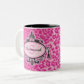 Hot-roze leopard Patroon Aangepaste naam & Monogra Tweekleurige Koffiemok (Voorkant links)