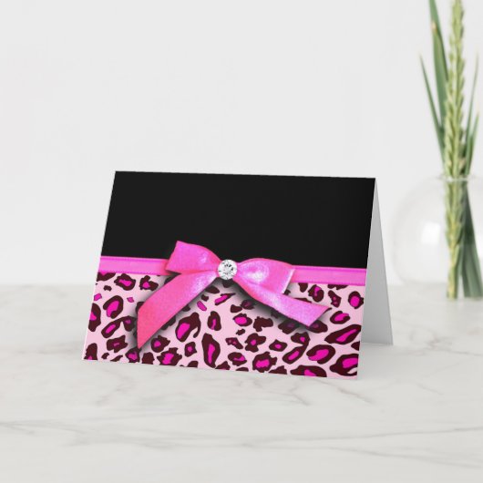 Hot-roze leopard printplaat, lintbogen, grafisch kaart (Voorkant)
