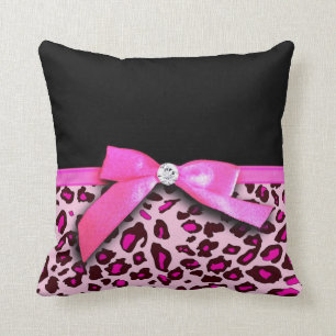 Hot-roze leopard printplaat, lintbogen, grafisch kussen
