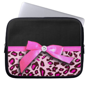 Hot-roze leopard printplaat, lintbogen, grafisch laptop sleeve