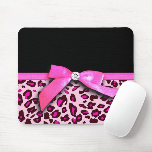 Hot-roze leopard printplaat, lintbogen, grafisch muismat (Met muis)